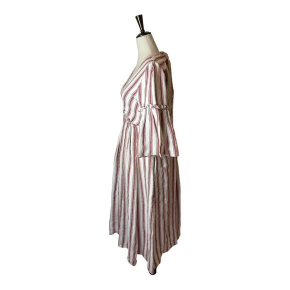 Three Graces London Red & White Striped Linen Open Back Georgianna Midi Dress 6 - Picture 4 of 11
